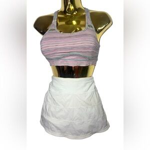 Lululemon Athletica Pink Striped Top with White Skirt